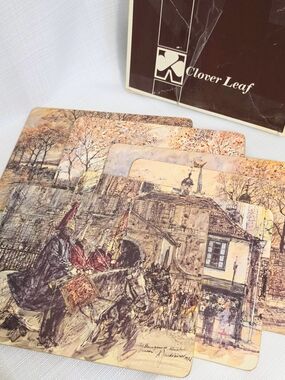 Vtg Clover Leaf London Placemats Cork Back Ole England Historical Landscape
